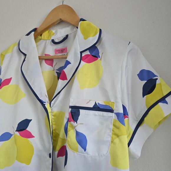 Kate Spade New York Lemon Print Short Satin Pajama Set Size M Lounge Sleepwear - Picture 4 of 8